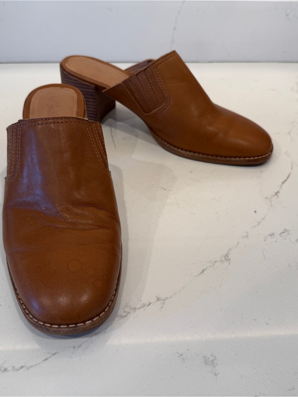 Madewell Brown Leather Slip-On Block Heel Mules - Picture 5 of 6
